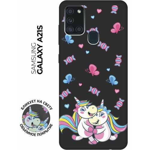 Матовый чехол Unicorns and Candies для Samsung Galaxy A21s / Самсунг А21с с 3D эффектом черный матовый чехол unicorns and candies для samsung galaxy s23 самсунг с23 с 3d эффектом розовый