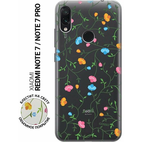 Ультратонкий силиконовый чехол-накладка Transparent для Xiaomi Redmi Note 7, Note 7 Pro с 3D принтом Сurly Flowers ультратонкий силиконовый чехол накладка transparent для xiaomi redmi note 10 с 3d принтом сurly flowers