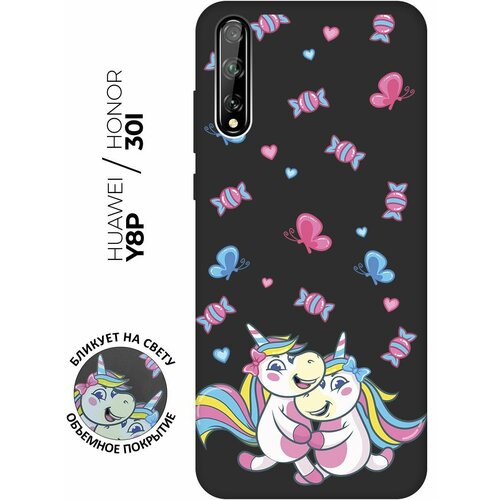 Матовый чехол Unicorns and Candies для Honor 30i / Huawei Y8P / Хуавей У8Р / Хонор 30ай с 3D эффектом черный матовый чехол cocktail splash для huawei y8p honor 30i хуавей у8р хонор 30ай с 3d эффектом черный