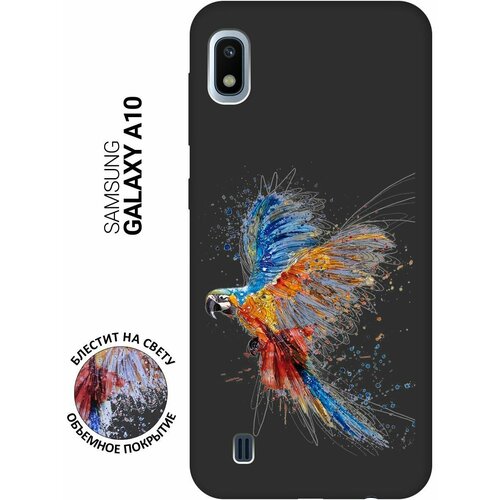 Матовый Soft Touch силиконовый чехол на Samsung Galaxy A10, Самсунг А10 с 3D принтом Colorful Parrot черный матовый soft touch силиконовый чехол на samsung galaxy a04 самсунг а04 с 3d принтом colorful parrot черный