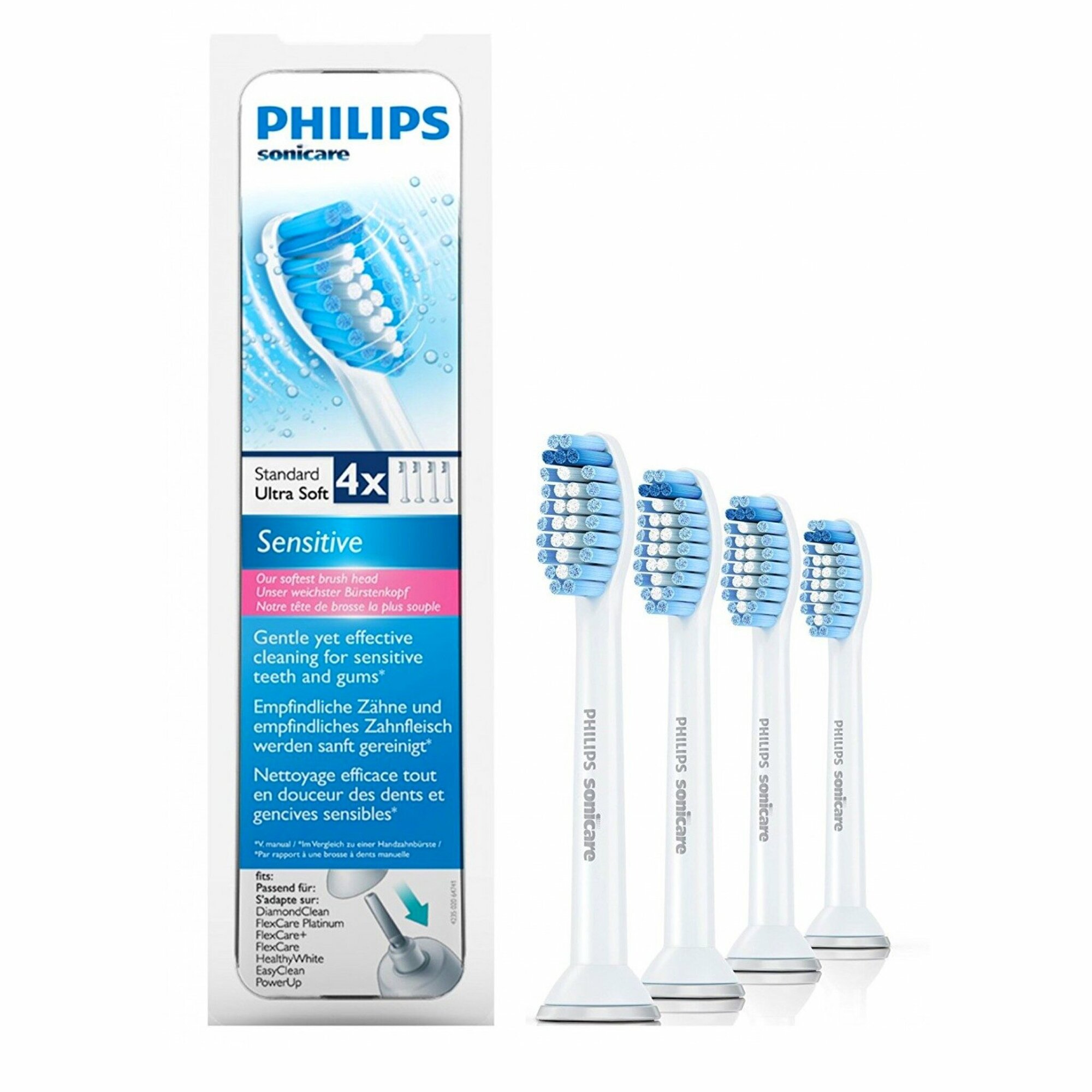 Набор насадок Philips Sonicare S Sensitive HX6054/07 для звуковой щетки, белый, 4 шт.