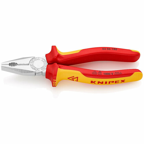 Плоскогубцы KNIPEX комбинированные VDE, 180 мм, хром, 2-комп диэлектрические ручки болторез knipex 760 мм 2 комп ручки