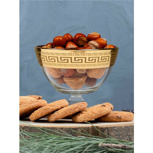 Стеклянная ваза для фруктов и конфет с алмазной гравировкой PROMSIZ барокко, d=130 мм, 1 шт.