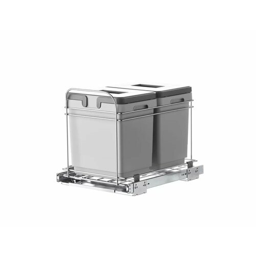 Система утилизации отходов в базу 400 мм, направляющие полного выдвижения мягкого закрывания, 2 съемных ведра по 15 л.