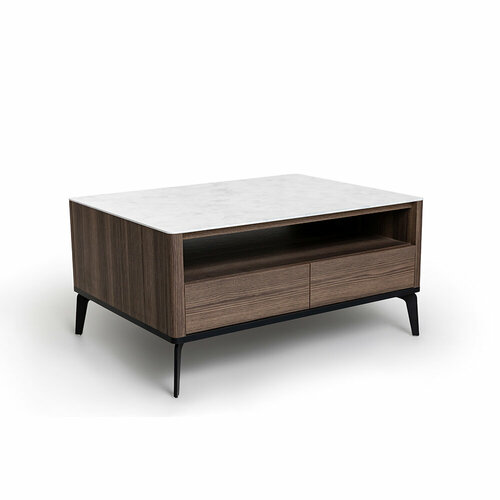 Журнальный стол цвет корпуса дуб серый, цвет топа белый мрамор, (Габариты: 950 x 700 x 490 mm)