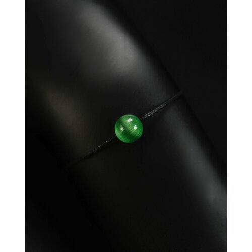 Браслет Grow Up Браслет Кошачий глаз - имитированный камень, цвет зеленый, 8 мм, на черном шнурке - привлекает любовь и счастье, 1 шт., зеленый, черный