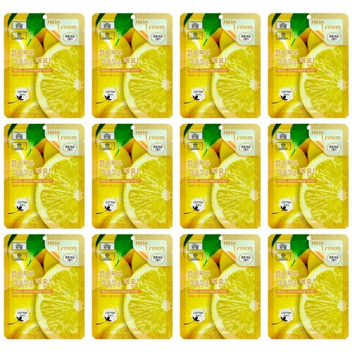 3W Clinic Маска тканевая Fresh lemon mask sheet, С экстрактом лимона, 23 мл, 12 шт