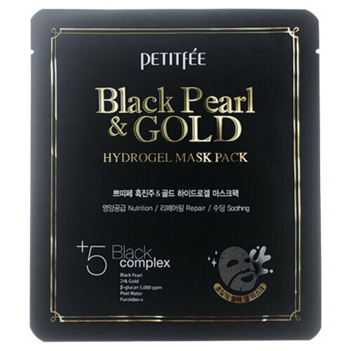 Petitfee~Гидрогелевая маска с черным жемчугом~Black Pearl & Gold Hydrogel Mask Pack