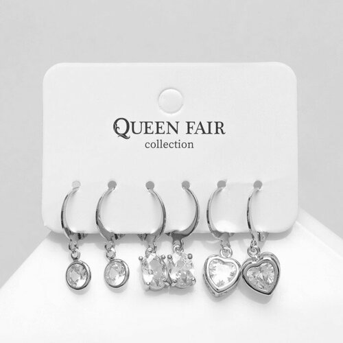 Серьги конго Queen Fair, серебряный, белый серьги конго queen fair серебряный белый