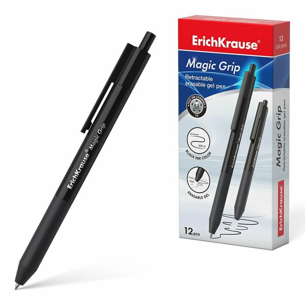 Ручка гелевая автом Erich Krause Magic Grip стираем черн. 0,5мм чрный 48200