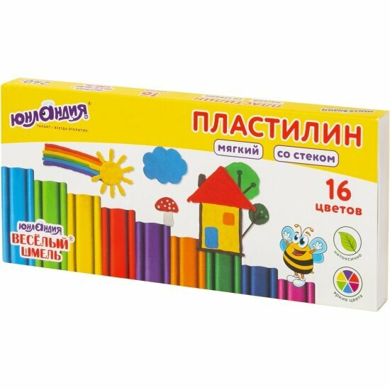 Пластилин мягкий Юнландия "веселый шмель", 16 цветов, 240 г, со стеком, 106673