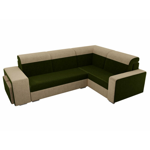 Artum Угловой диван Мустанг с двумя пуфами вельвет зеленый бежевый правый