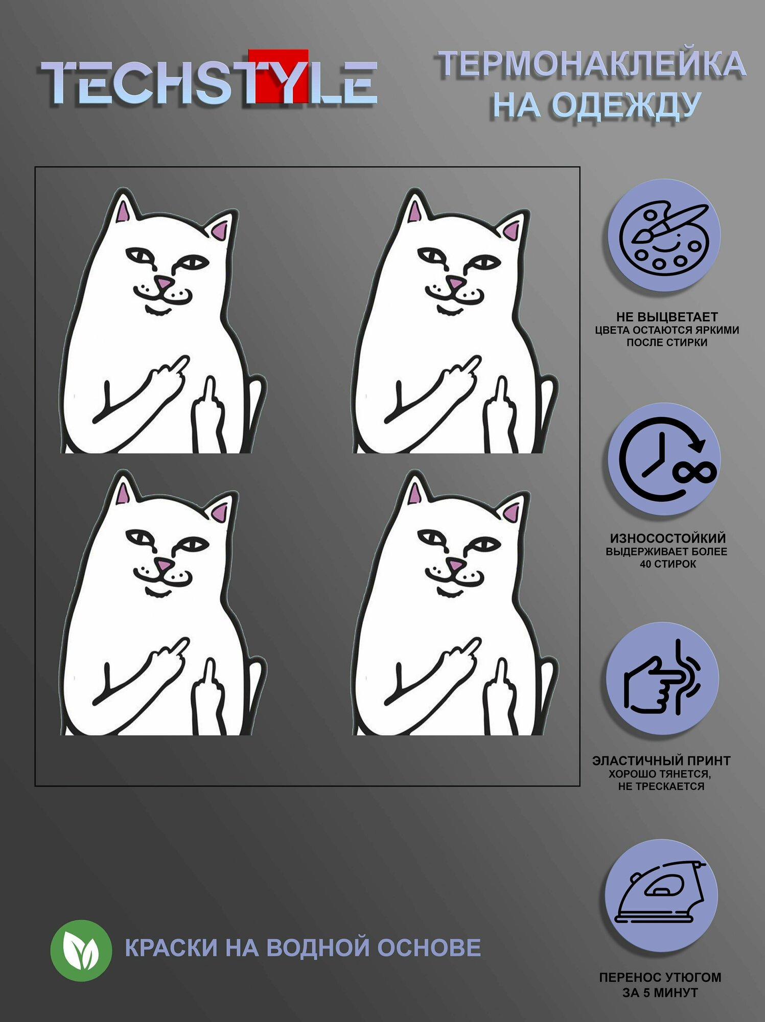 Термонаклейка на одежду/Термопринт TechStyle/DTF наклейка для одежды Кот с фактами rip'n'deep
