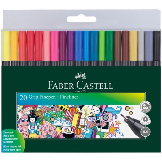 Набор капиллярных ручек Faber-castell "Grip Finepen" 20цв, 0,4мм, трехгран, пласт. уп, европодвес