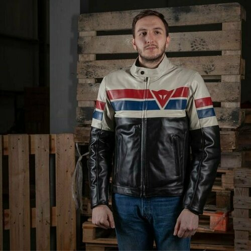 DAINESE 8 TRACK LEATHER JACKET BLACK ICE RED 52