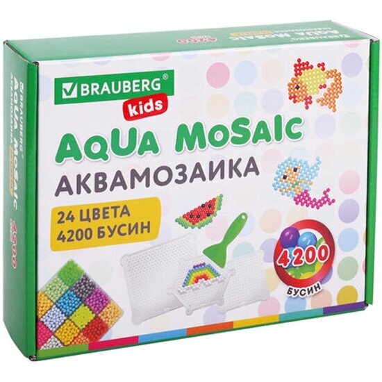 Аквамозаика Brauberg 24 цвета 4200 бусин, с трафаретами, инструментами и аксессуарами, KIDS, 664916