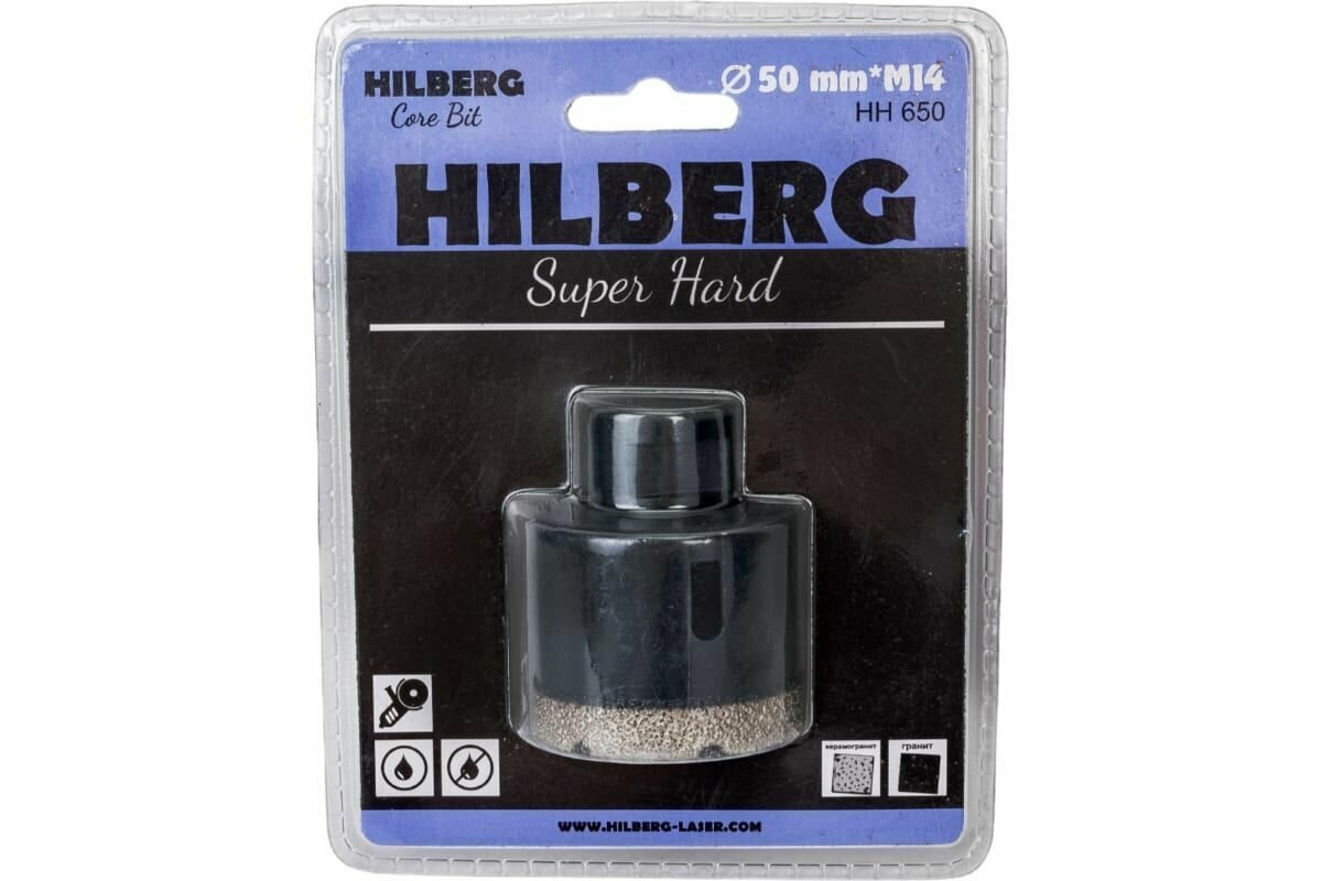 Коронка алмазная Hilberg по керамике и керамограниту Super Hard (50 мм; M14) HH650