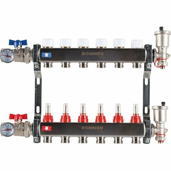 Коллектор Rommer в сборе с расходомерами 6 вых.