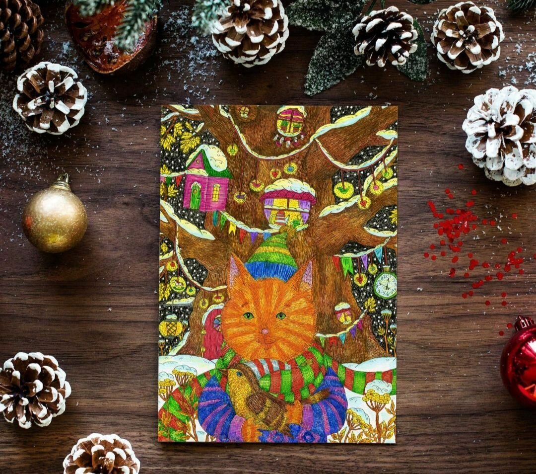 Набор открыток с Новым годом и Рождеством 6 штук