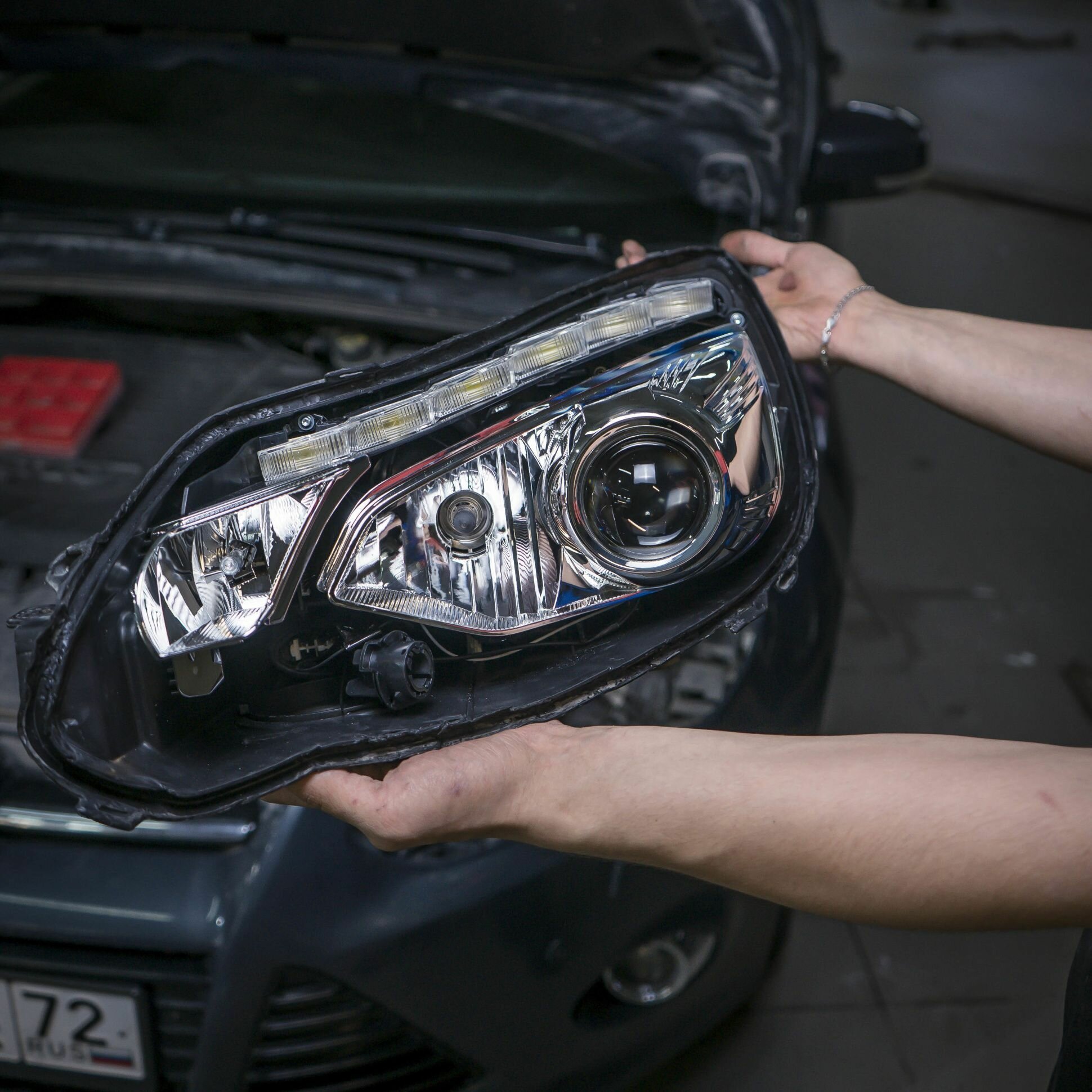 Комплект светодиодных Bi-led линз для Ford Focus 3 2011-2018 / линзы на фокус — фото 2