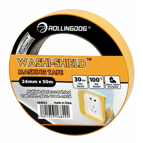 Малярная лента ROLLINGDOG Washi Tape, малярный скотч 24 мм. х 50 м, для четких границ