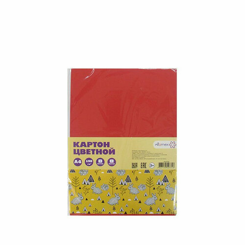 Цветной картон А4 8 листов 8 цветов немелованный односторонний Attomex 190 гм арт 8040784 Количество в наборе 8 шт 556₽