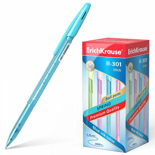 Ручка шариковая прозрачный корпус (ErichKrause) R-301 Spring синий, 0,7мм арт.31059. Количество в наборе 50 шт.