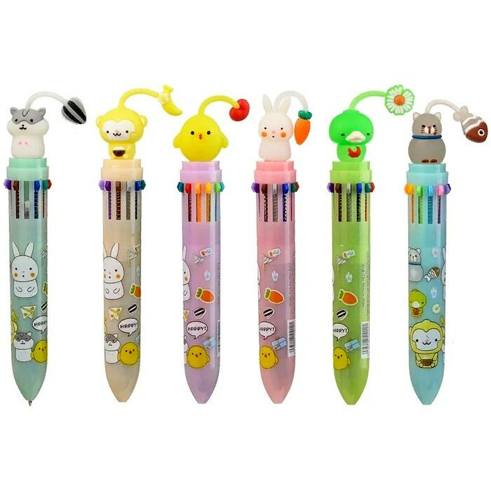 Ручка многоцветная 12-цветная (MC Basir) Весёлые животные арт. HLL-8112D