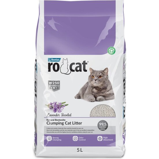 Наполнитель для кошачьих туалетов RO Cat комкующийся без пыли с ароматом лаванды, пакет (Lavender) 4,25 кг