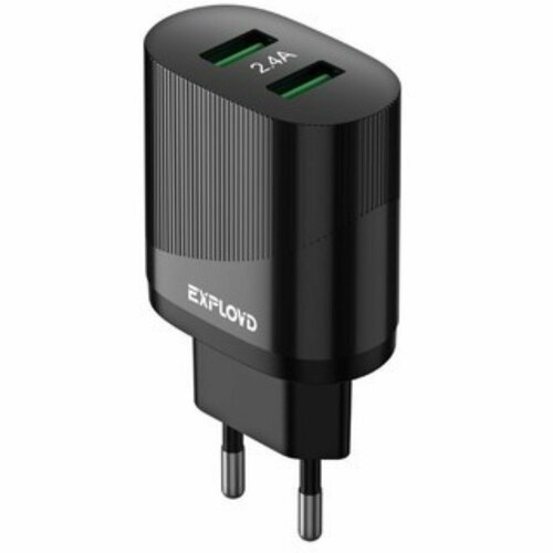 Сетевое зарядное устройство EX-Z-1428, 2 USB, 2.4 А, черное
