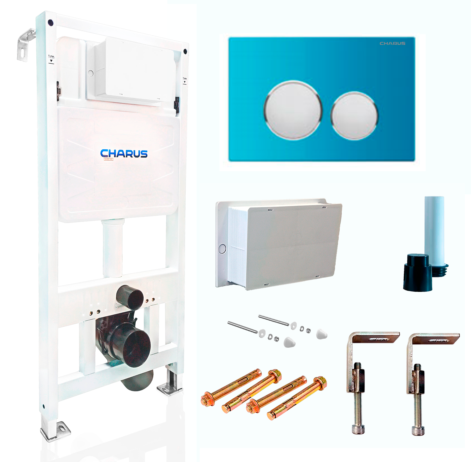 фото Инсталляция CHARUS CC.300.80.01 для подвесного унитаза + Клавиша BAGLIORE FP.330. AQUABLUE.10 Лазурно-синий