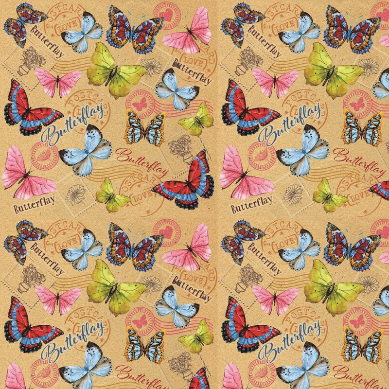 Бумага упаковочная крафт Троп. бабоч, в лист,100х70, немел,80 г/м2,44736 Magic Pack 1848146
