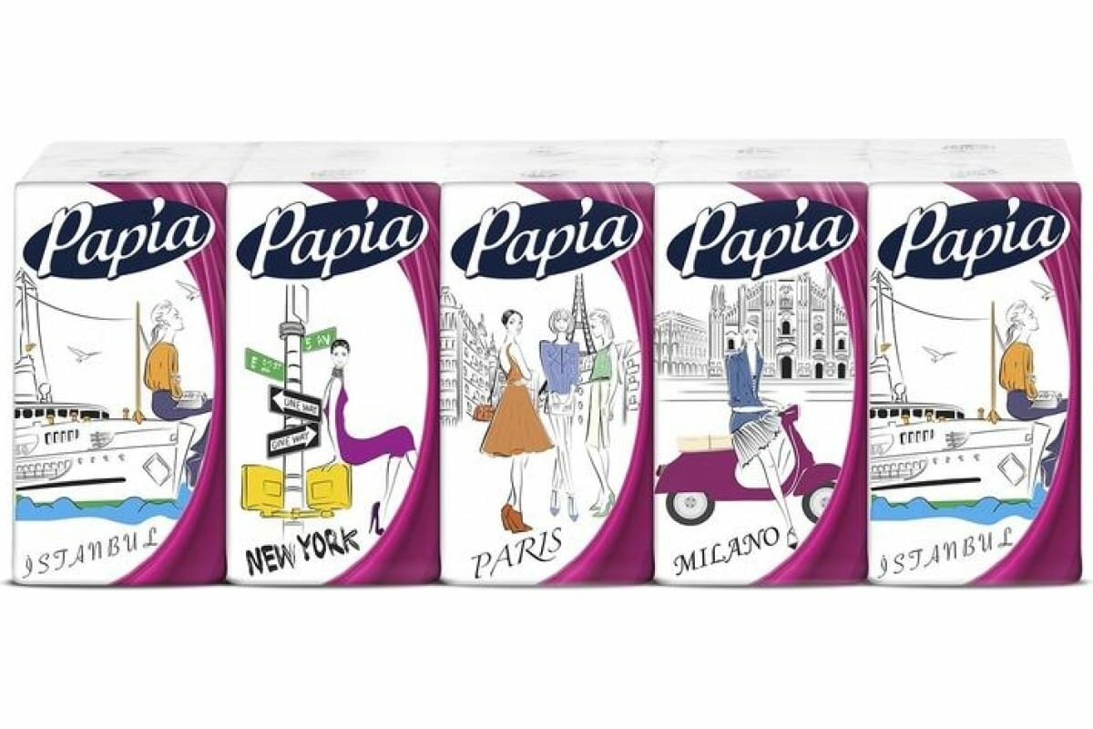Носовые платочки PAPIA 4 слоя, 10 листов x 10 пачек/упаковка 483024 - фотография № 8