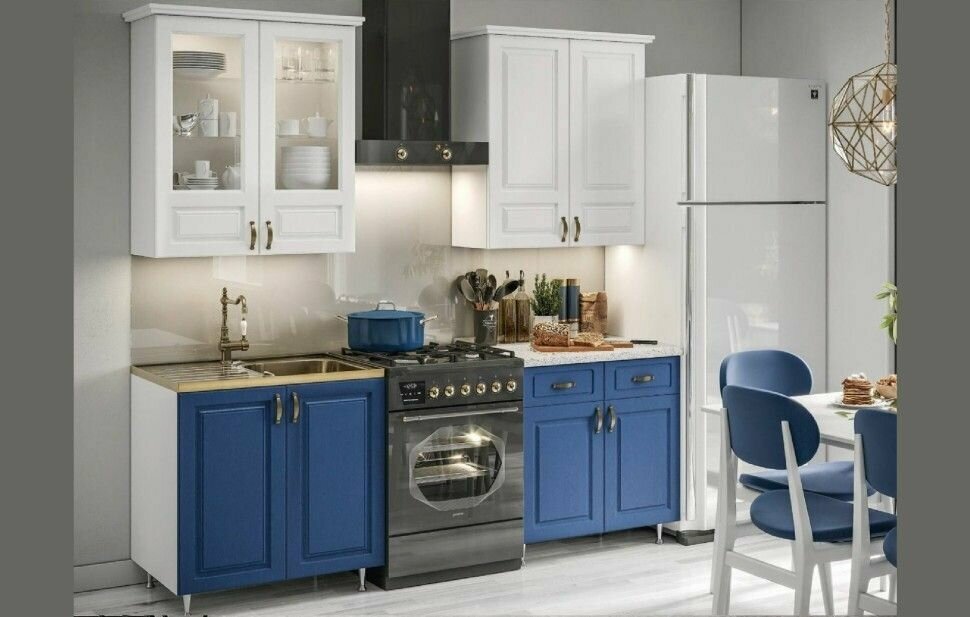 фото Кухонный гарнитур Констанция 1,6/900м Компоновка №2 (Белый/Ультрамарин (Синий))