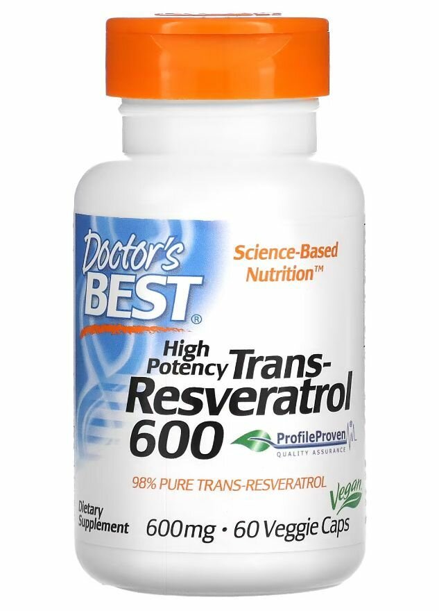 Doctor's Best, высокоэффективный транс ресвератрол 600, 600 мг, 60 капсул