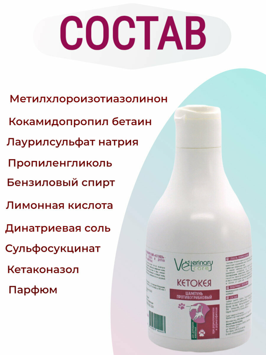 Антибактериальный шампунь Кетокея при дерматите для собак и кошек, 240 мл.