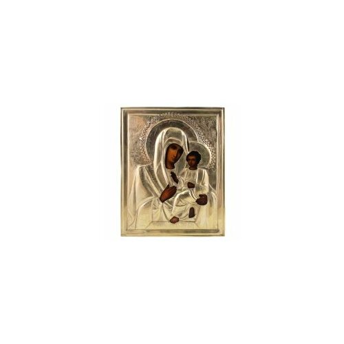 икона нательная перламутровая бм тихвинская Икона в окладе БМ Тихвинская 14х18 19 век #97091