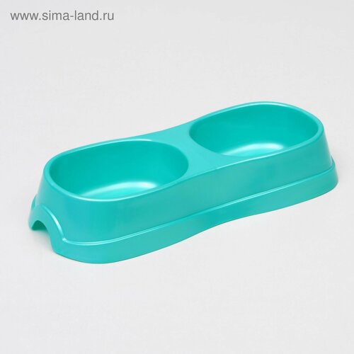 миска для животных пластиковая миска для кошек и собак зеленый Миска двойная 2 х 0,3 л, 28 х 12,5 х 5 см, светло-зеленый перламутр