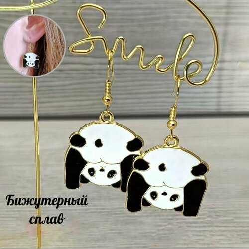 Серьги  Яркие животные, белый, черный