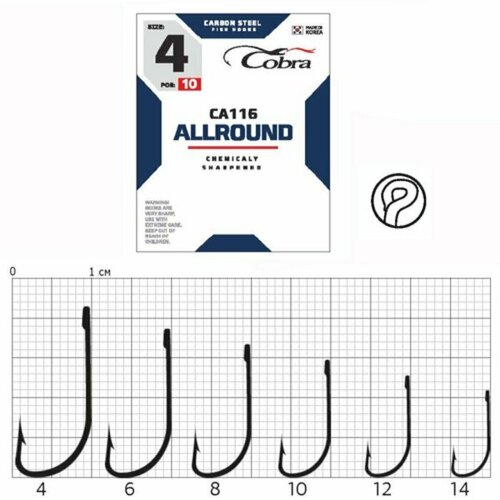 фото Крючки cobra allround, серия ca116, № 14, 10 шт. (комплект из 11 шт)