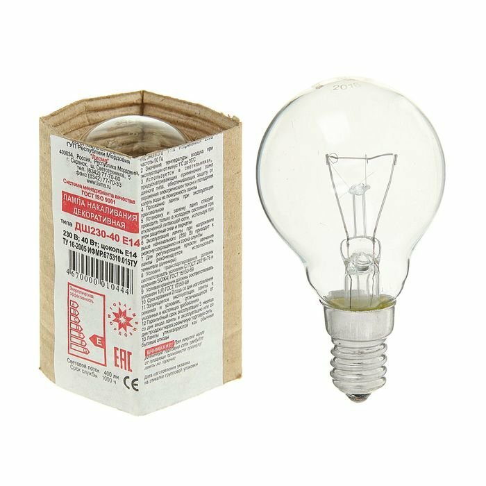 Лампа накаливания "Лисма", ДШ, E14, 40 Вт, 230 В (комплект из 34 шт)