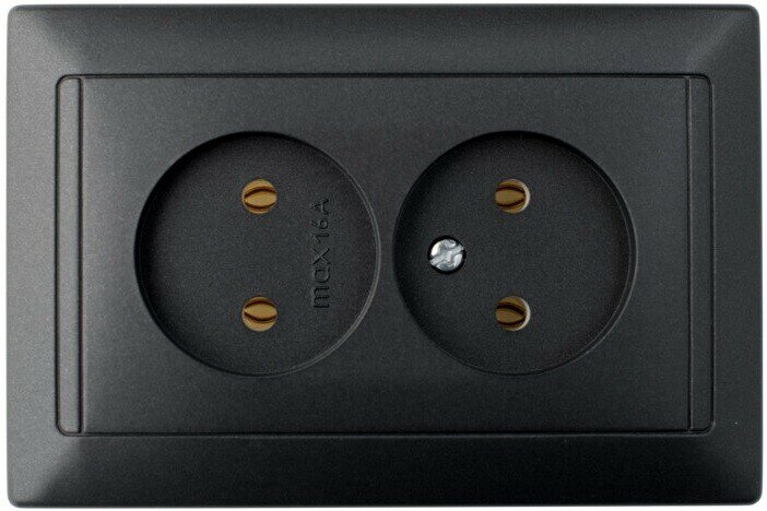 Розетка 2-ая (скрытая, б/з) графит, Стиль графит, Bylectrica (РС16-307графит) (BYLECTRICA)