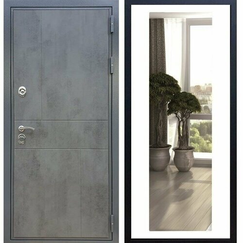 Входная металлическая дверь с зеркалом RеХ (рекс) Премиум 290 Темный бетон / 2 XL СБ-17 Силк сноу (белый матовый, без текстуры) входная металлическая дверь рекс премиум 246 фл 2 венге белый силк сноу