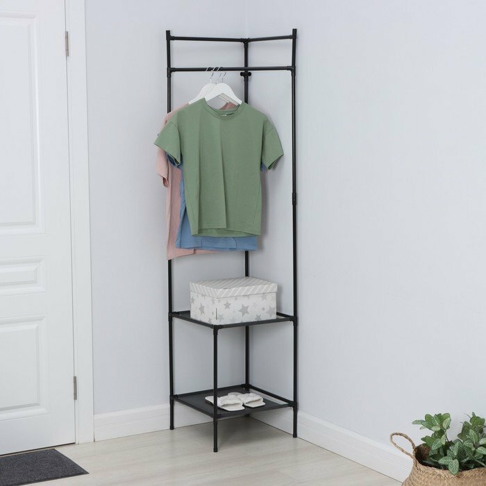 фото Стойка для одежды угловая, с полками LaDо́m, 2 яруса, 45×60×180 см. цвет чёрный