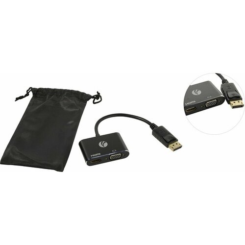 Кабель-переходник DisplayPort(M) ---> HDMI(F)+VGA(F)4K@30Hz VCOM Allum shell