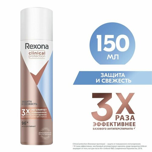 Антиперспирант-спрей Rexona Clinical Protection Защита и Свежесть защита 96 часов 150мл х 2шт