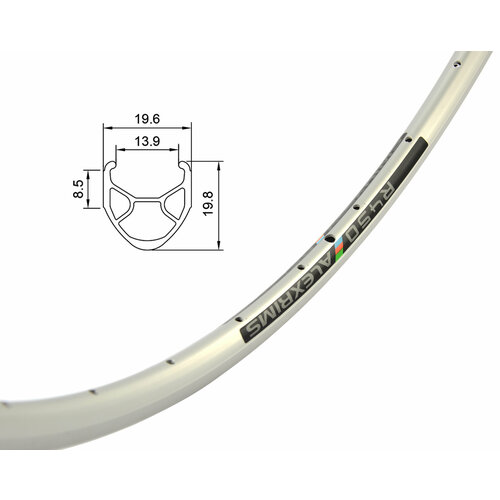 фото Обод двойной alexrims r450 700с (622х19.6х19.8х13.9мм), 32 отверстия, для v-break и dt, ниппель f/v (вело), алюминиевый, серебристый alex rims