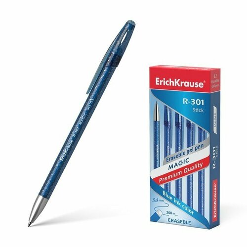 Ручка гелевая стираемая ErichKrause R-301 Magic Gel, узел 0.5 мм, чернила синие, длина письма 200 м, цена за 1 шт (комплект из 24 шт)