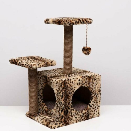 домик для кошек с когтеточкой квадратный 3х этажный 45 × 47 × 75 см серая Домик для кошек с когтеточкой, квадратный, 3х-этажный, 45 × 47 × 75 см, леопард