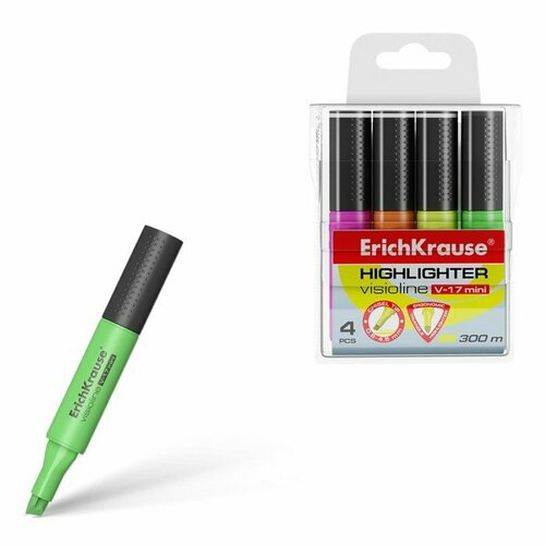 Набор маркеров текстовыделителей ErichKrause Visioline V-17 Mini, 4 штуки, 0.6-4.5 мм, чернила на водной основе, жёлтый, зелёный, розовый, оранжевый (комплект из 6 шт)